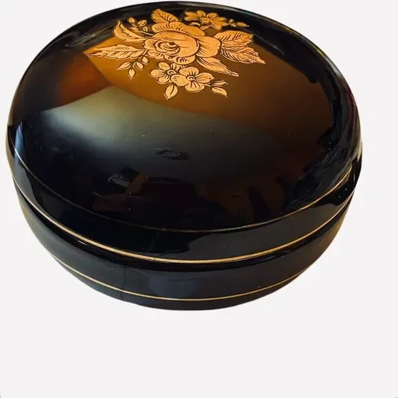 Peint a la Main Small Trinket Box With Lid Gold Floral Design With Gold Trim - Picture 2 of 9
